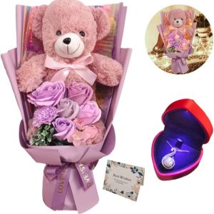 Eightown Preserved Rose Bouquet Flowers with Teddy Bear